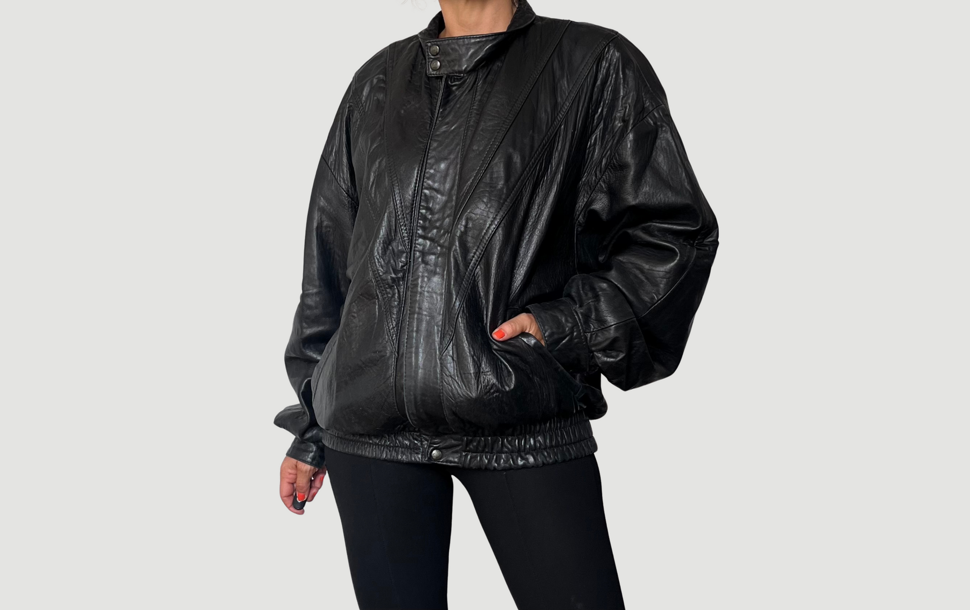 Vintage Bomber black leather jacket