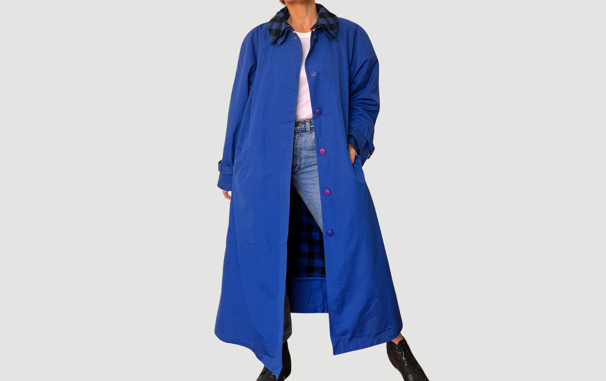 Vintage electric blue Long Trench Coat