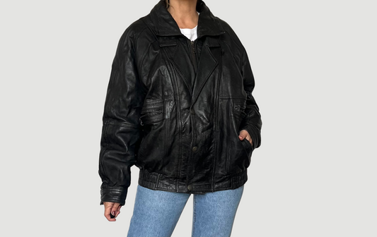 Vintage Bomber black leather jacket