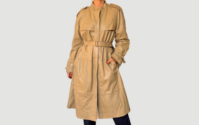 Vintage Beige Leather Trench coat