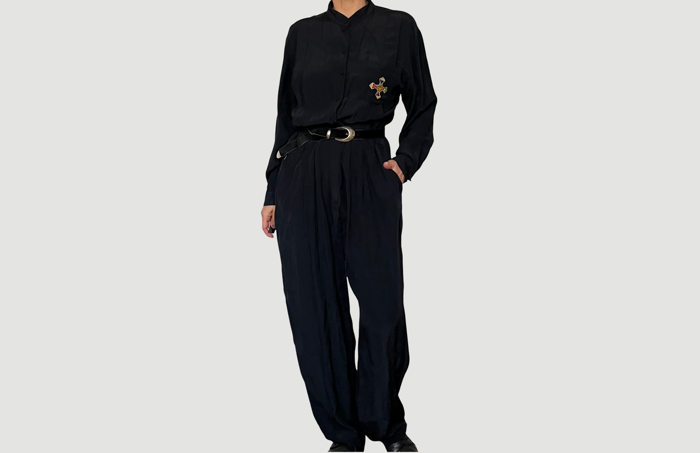 Vintage 90s Black Long sleeves Jumpsuit