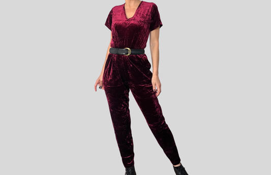 Vintage 90s Burgundy Velvet Jumpsuit