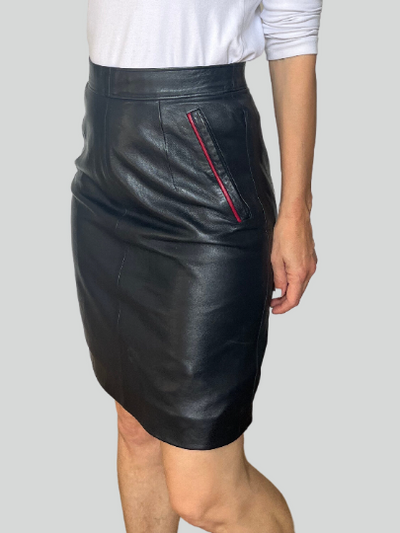 Blue leather mini skirt