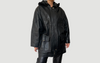 Black leather hooded jacket