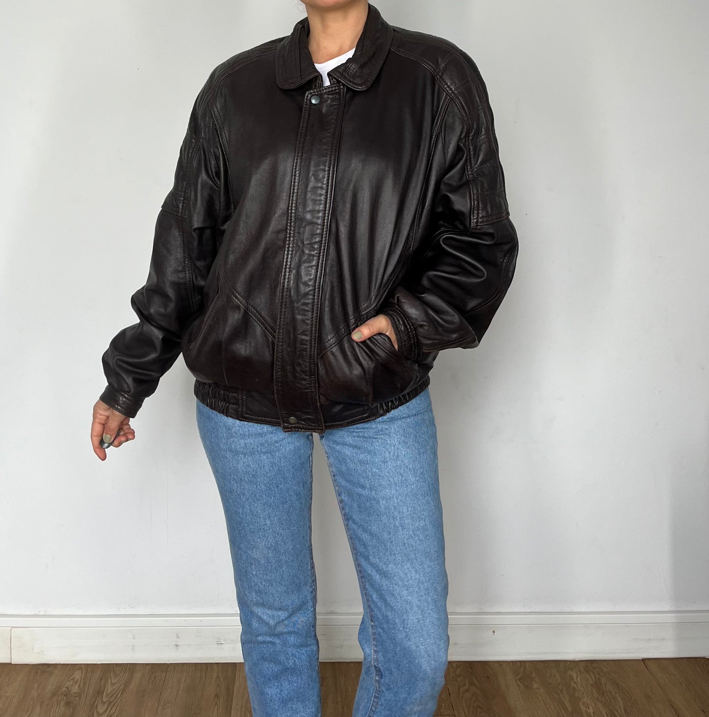 Dark Brown leather Bomber jacket