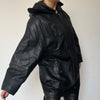 Black leather hooded jacket