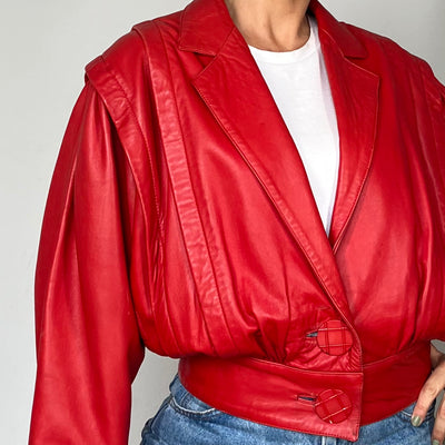 Crop Red leather jacket