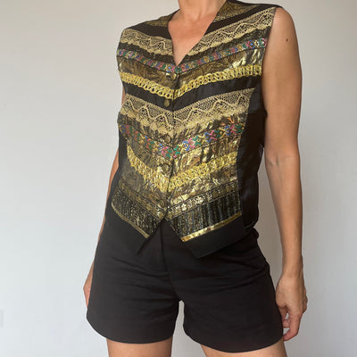 Embroidered gold & black vest