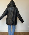 Black leather hooded jacket