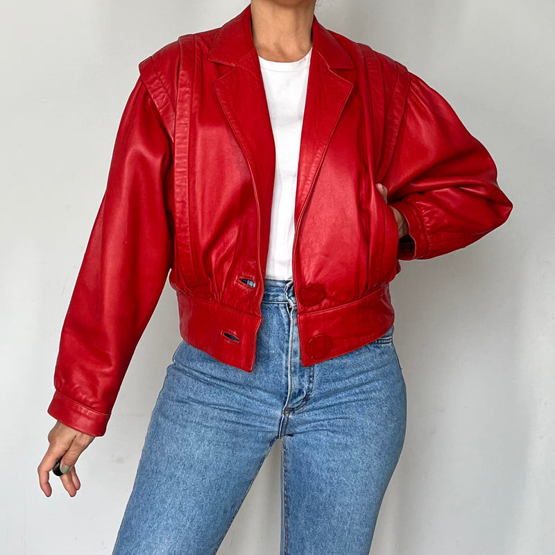 Crop Red leather jacket