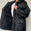 Black leather hooded jacket