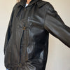 Black leather hooded jacket