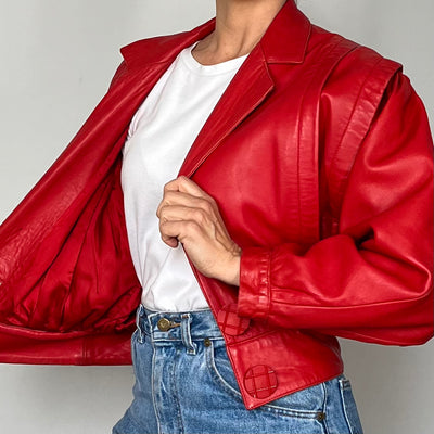 Crop Red leather jacket