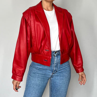 Crop Red leather jacket