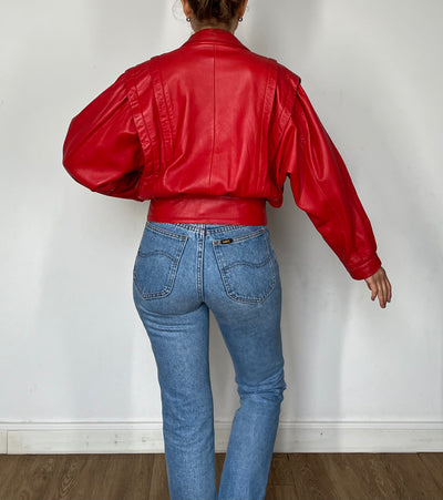 Crop Red leather jacket