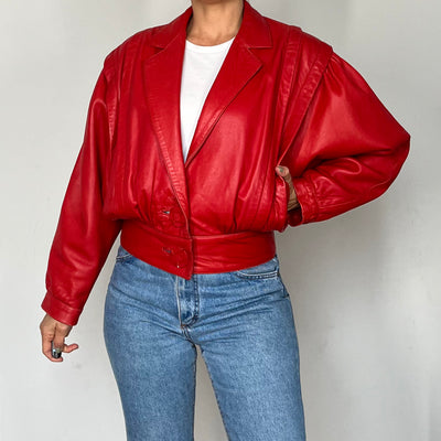 Crop Red leather jacket