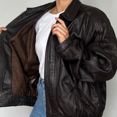 Dark Brown leather Bomber jacket