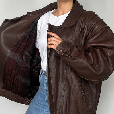 Brown leather Bomber jacket