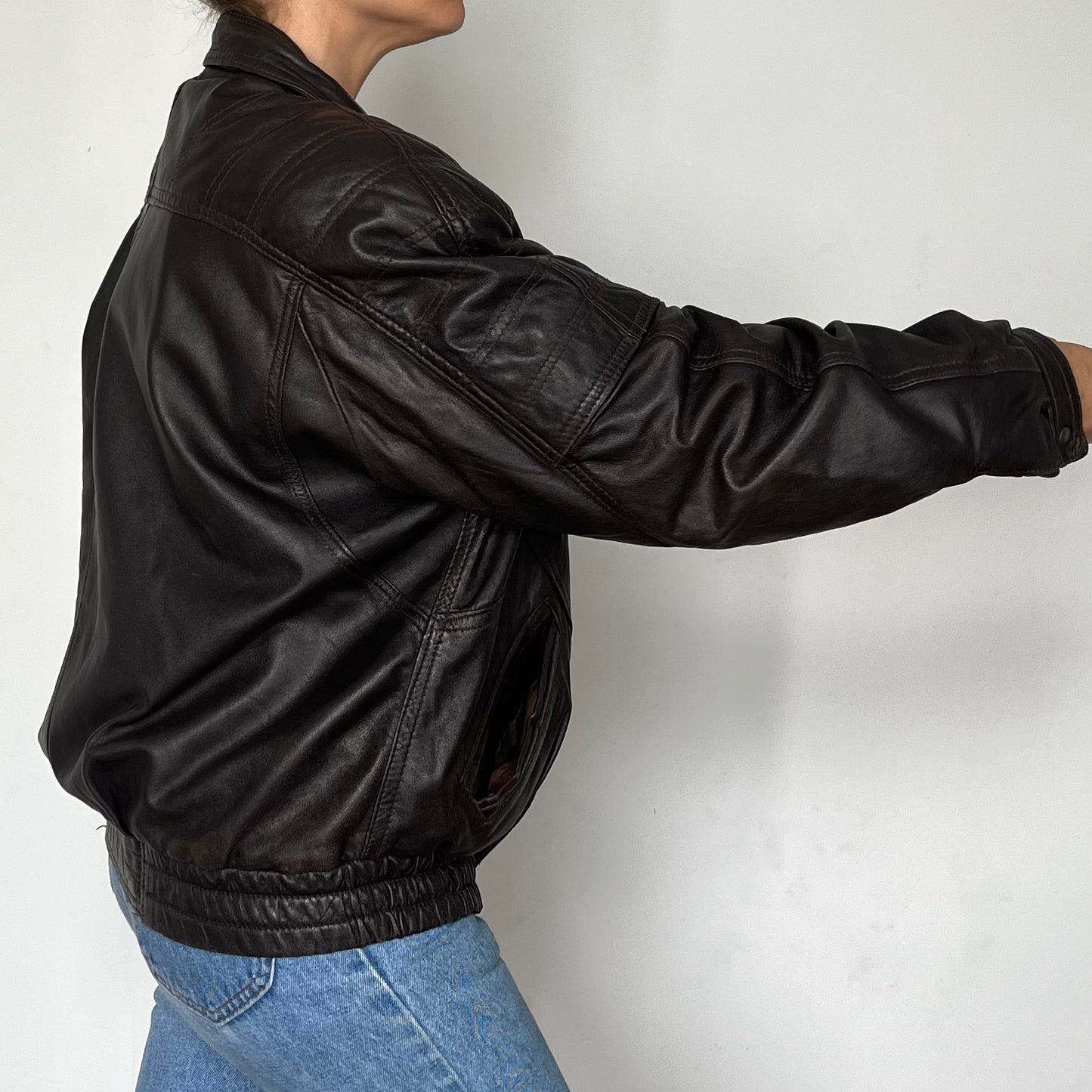 Dark Brown leather Bomber jacket