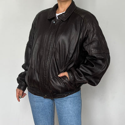 Dark Brown leather Bomber jacket