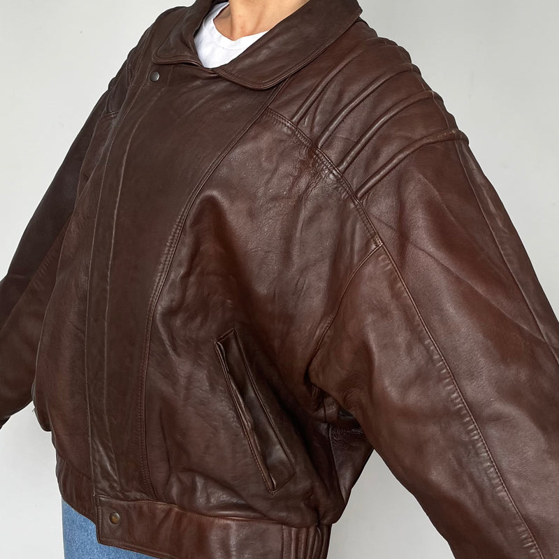 Brown leather Bomber jacket