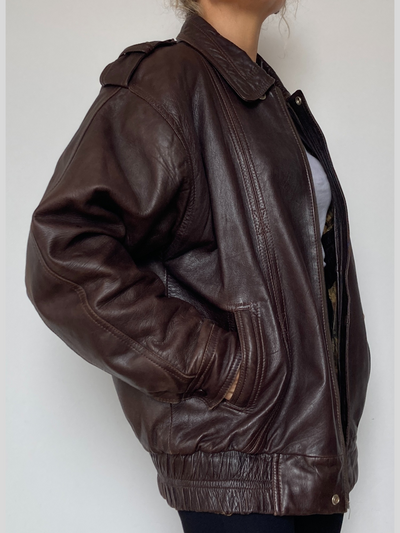 Dark brown Bomber leather jacket