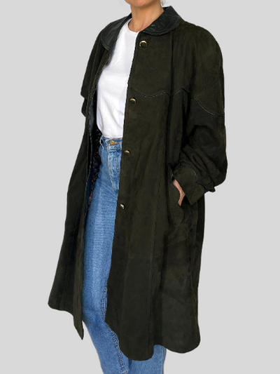 Vintage Suede Leather Long Coat