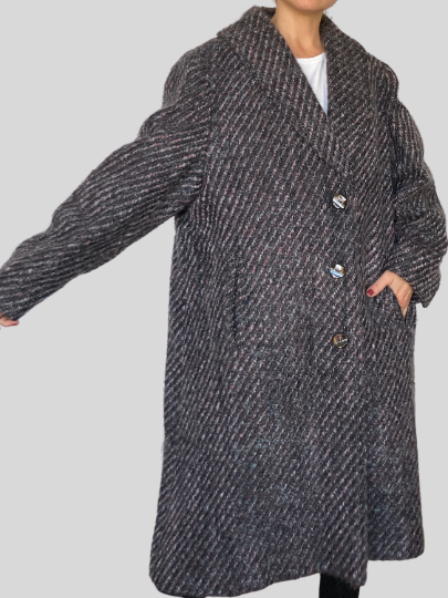 Oversized striped wool coat