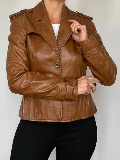 Crop leather jacket