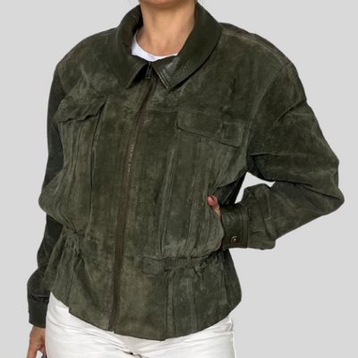 Crop Suede Bomber Jacket