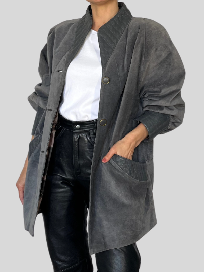 Oversized Gray Leather jacket