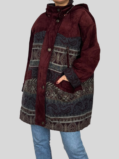 Suede Ethnic Coat with hood