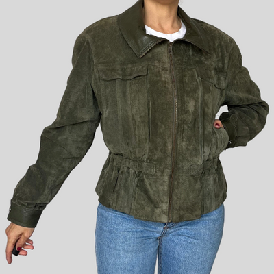 Crop Suede Bomber Jacket