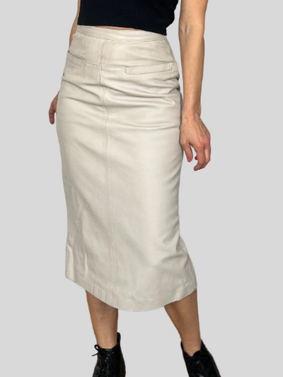 Ivory Leather Skirt With Pockets