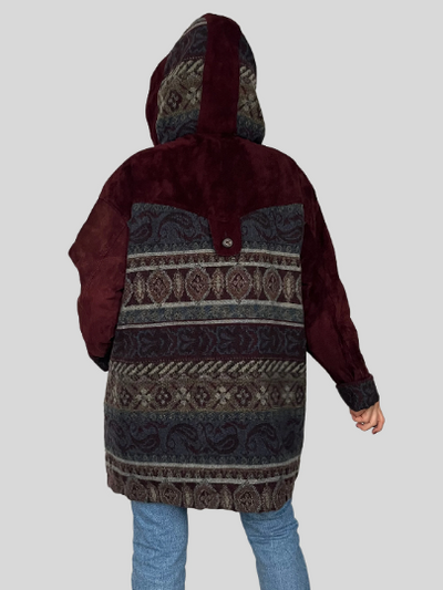 Suede Ethnic Coat with hood