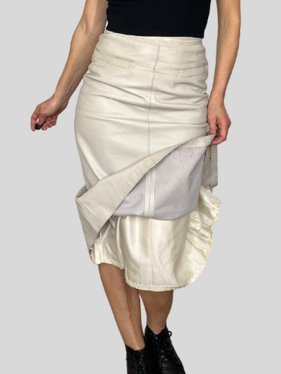 Ivory Leather Skirt With Pockets