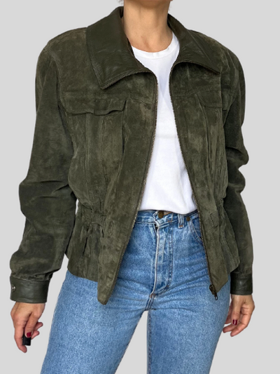 Crop Suede Bomber Jacket