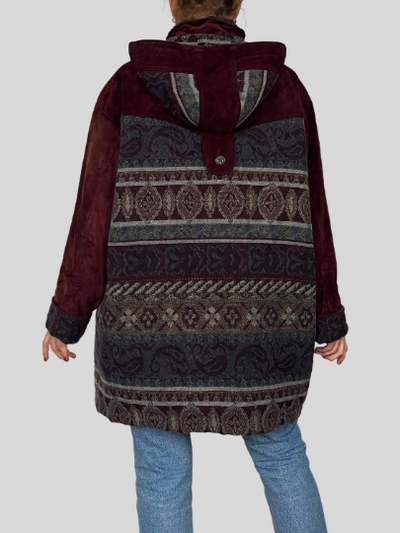 Suede Ethnic Coat with hood