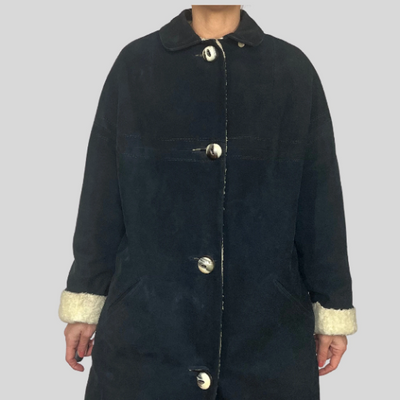 Leather Sherpa Blue Jacket