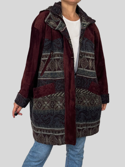 Suede Ethnic Coat with hood