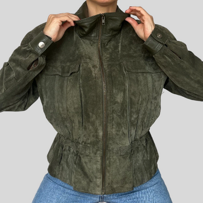 Crop Suede Bomber Jacket