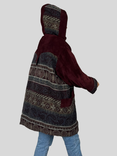 Suede Ethnic Coat with hood