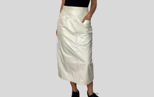 Ivory Leather Skirt With Pockets