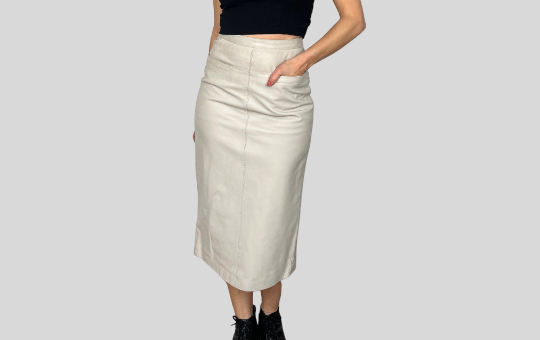 Ivory Leather Skirt With Pockets