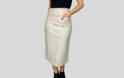 Ivory Leather Skirt With Pockets