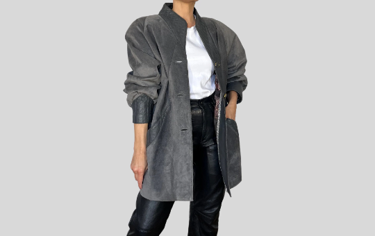 Oversized Gray Leather jacket