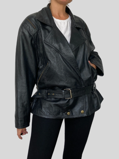 Leather jacket with belt