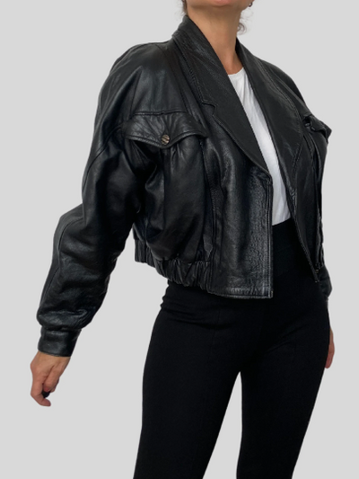 Crop Bomber leather jacket