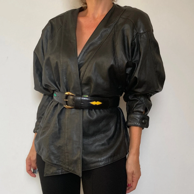 Crop Leather shirt jacket & belt