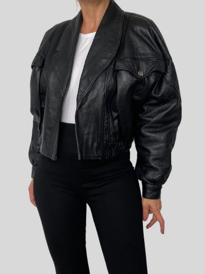 Crop Bomber leather jacket